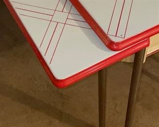 Vintage White and Red Enamel top table.  Silverware drawer intact!