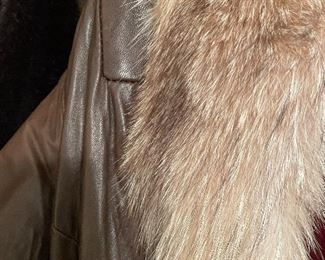 Damselle full length leather jacket with fur collar 