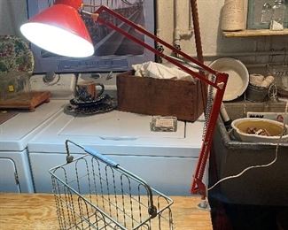 Vintage Ledu  orange lamp architect drafting desk lamp articulating mid century