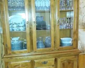 China Cabinet, French Crystal Goblets with Gold Trim, "Golden Leaf" Dinnerware by Muirfield