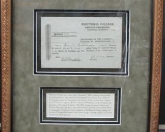 FRAMED ELECTORAL COLLEGE 1832 MEMORABILIA CHECK (18"X16) MOUNTED AND FRAMED

