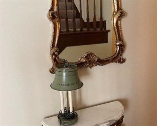 Marble top Demi-lune tables & mirror