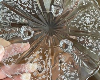Etched footed crystal plate