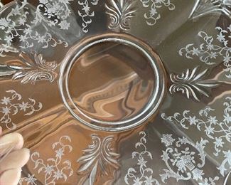 Etched crystal cake plate