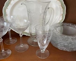 Etched pitcher & stems