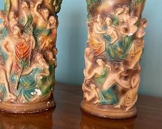 Pr. sculpted chalk ware vases