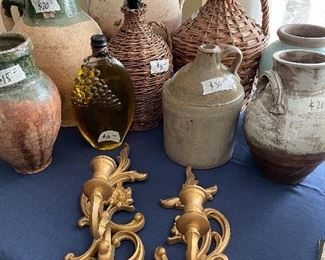 Olive jars, pottery jug & jars, straw covered bottles