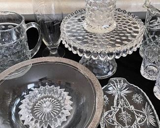 Fostoria “American” cake stand & vase