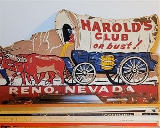 Vintage metal car sign Harold's or Bust Reno Nevada