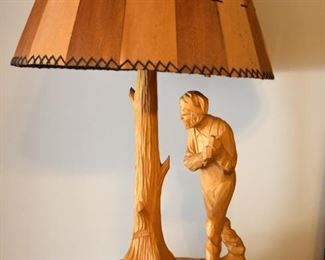 carved wood lamp