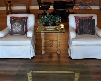 upholstered chairs, white