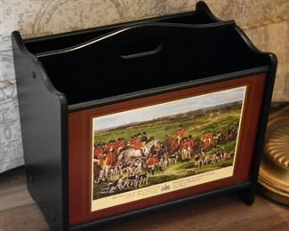 magazine rack, hunt scene