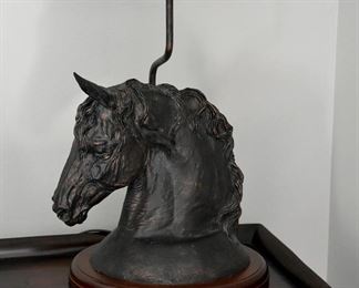 horse lamp on wooden base
