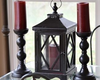 candlesticks and candle lantern