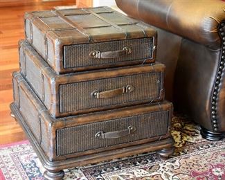 suitcase side table with multiple drawers