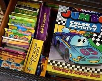 coloring books and crayons 