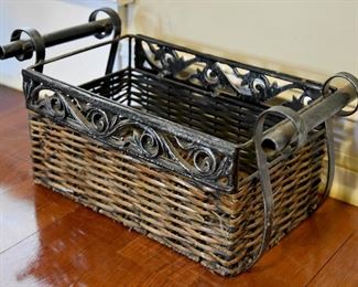 metal basket with woven detail