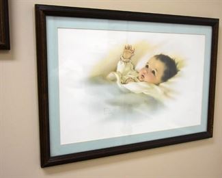 framed infant watercolor 