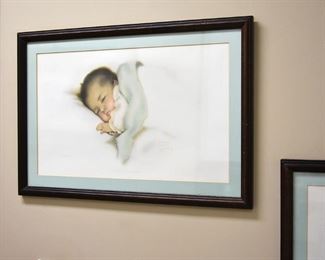 framed infant watercolor 