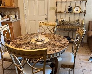 Gorgeous Marble Top Table & Chairs & Matching Bakers Rack