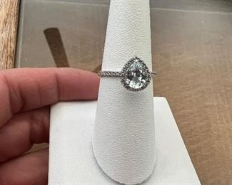 10K Aquamarine & White Sapphire Ring