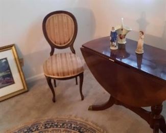 Antique chair and pictures; includes drop leaf table previously pictured