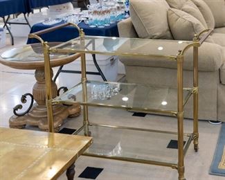 LOVE THIS CART!!  Not your average cart.  Leather handles, thick glass, brass - 