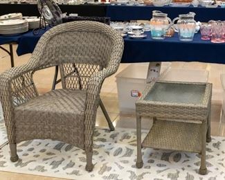 Matching wicker chair and table.
