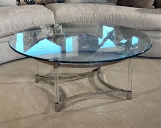 Glass & Chrome Coffee/Cocktail Table Contemporary	17.5in H  x 44in Diameter	
