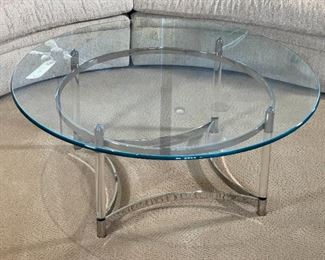 Glass & Chrome Coffee/Cocktail Table Contemporary	17.5in H  x 44in Diameter	
