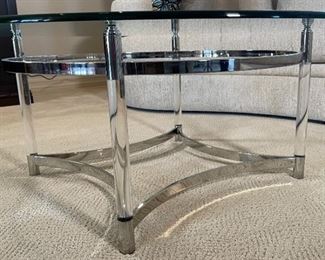 Glass & Chrome Coffee/Cocktail Table Contemporary	17.5in H  x 44in Diameter	
