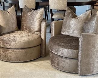 2pc Rene Cazares Contemporary Club Chairs PAIR CoCo Swivel Crocodilian Seaweed RC	27 x 41 x 41in	HxWxD
