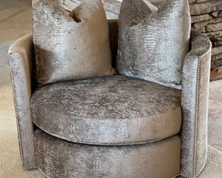 2pc Rene Cazares Contemporary Club Chairs PAIR CoCo Swivel Crocodilian Seaweed RC	27 x 41 x 41in	HxWxD
