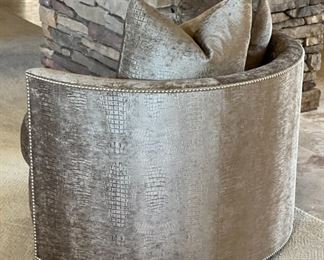 2pc Rene Cazares Contemporary Club Chairs PAIR CoCo Swivel Crocodilian Seaweed RC	27 x 41 x 41in	HxWxD
