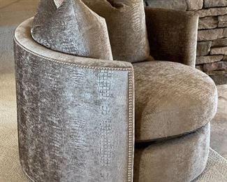 2pc Rene Cazares Contemporary Club Chairs PAIR CoCo Swivel Crocodilian Seaweed RC	27 x 41 x 41in	HxWxD
