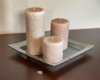 Z Gallerie Luxe Glass Plate & Candles	Plate: 13 x 13in	
