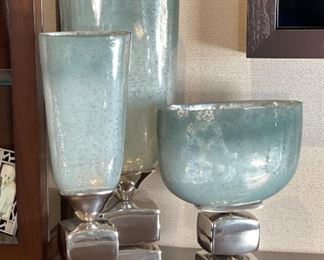 3pc Interlude Glass & Pewter Decor Vases	Largest: 24.5 x 10 x 5in	HxWxD

