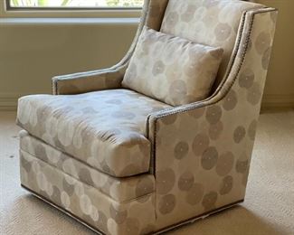 3pc Jessica Charles Chairs & Ottoman Crosby Upholstered  Swivel Chair PAIR	Chair: 36 x 33 x 35in Ottoman: 16 x 25.5 x 20in	HxWxD

