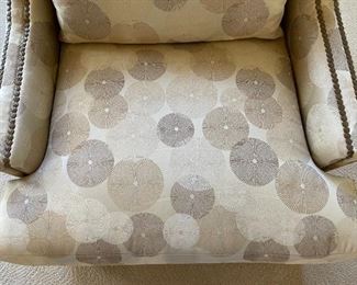 3pc Jessica Charles Chairs & Ottoman Crosby Upholstered  Swivel Chair PAIR	Chair: 36 x 33 x 35in Ottoman: 16 x 25.5 x 20in	HxWxD
