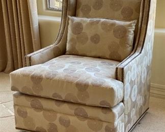 3pc Jessica Charles Chairs & Ottoman Crosby Upholstered  Swivel Chair PAIR	Chair: 36 x 33 x 35in Ottoman: 16 x 25.5 x 20in	HxWxD
