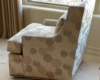 3pc Jessica Charles Chairs & Ottoman Crosby Upholstered  Swivel Chair PAIR	Chair: 36 x 33 x 35in Ottoman: 16 x 25.5 x 20in	HxWxD
