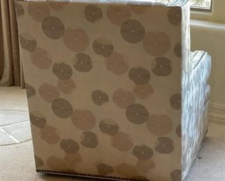 3pc Jessica Charles Chairs & Ottoman Crosby Upholstered  Swivel Chair PAIR	Chair: 36 x 33 x 35in Ottoman: 16 x 25.5 x 20in	HxWxD
