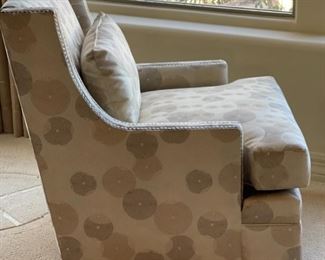 3pc Jessica Charles Chairs & Ottoman Crosby Upholstered  Swivel Chair PAIR	Chair: 36 x 33 x 35in Ottoman: 16 x 25.5 x 20in	HxWxD
