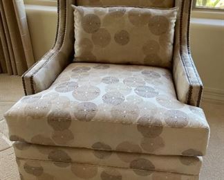3pc Jessica Charles Chairs & Ottoman Crosby Upholstered  Swivel Chair PAIR	Chair: 36 x 33 x 35in Ottoman: 16 x 25.5 x 20in	HxWxD
