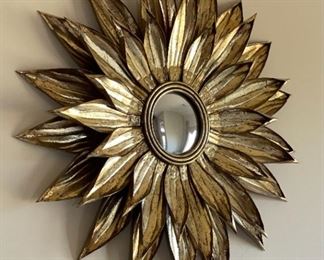 Pottery Barn Gold Metal Sunburst Mirror Flower	30 inch diameter	
