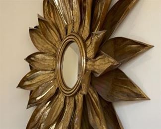 Pottery Barn Gold Metal Sunburst Mirror Flower	30 inch diameter	
