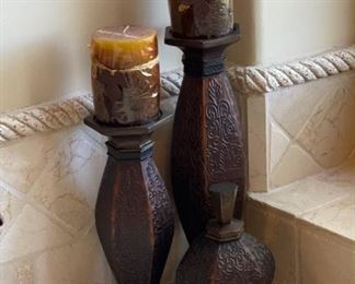 3pc Wood Candle Decor set	19in H	
