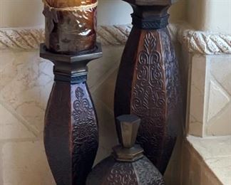 3pc Wood Candle Decor set	19in H	
