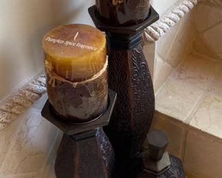 3pc Wood Candle Decor set	19in H	
