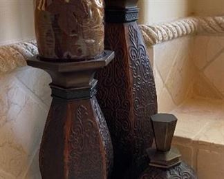 3pc Wood Candle Decor set	19in H	
